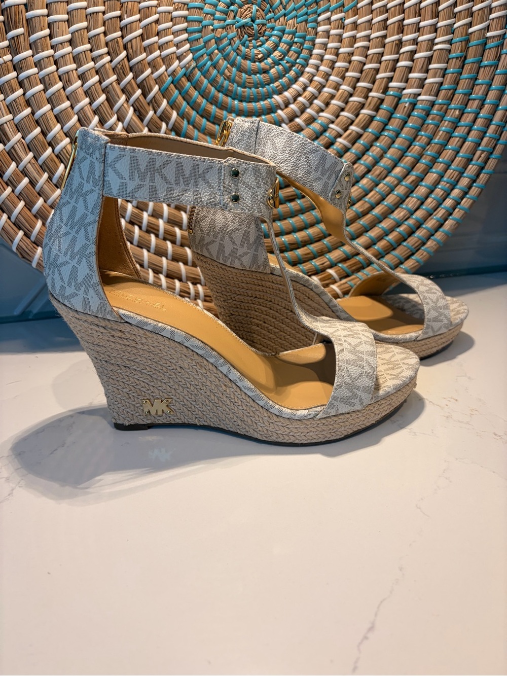 Michael Kors Cream MK Logo Wedge Sandals